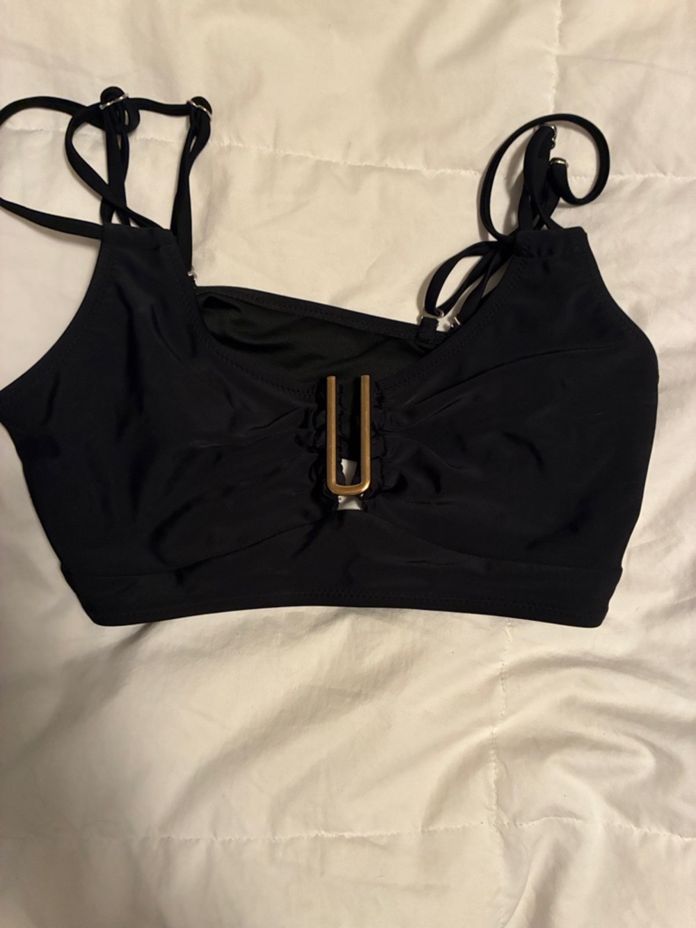 Black Strappy Bikini Top with Gold Accent